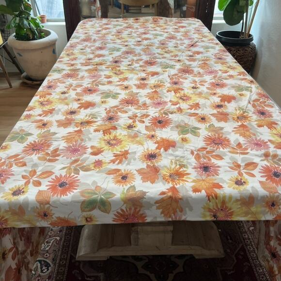 Cuddledown Duvet Cover Queen Size Cotton Fall Leaves & Flowers Motif 88"x93" - Picture 1 of 11